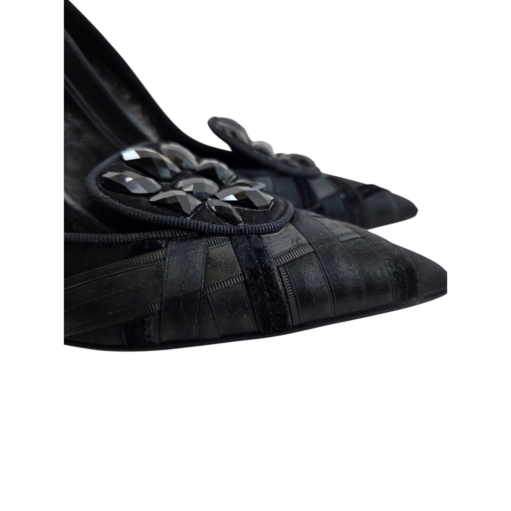 Giorgio Armani Black Satin Velvet Rhinestone Pointed Toe Pumps Heels Italy 36 6 - Picture 4 of 15